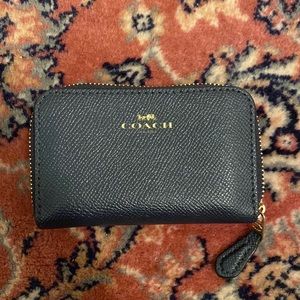 Navy Coach Zip around leather coin case & card holder